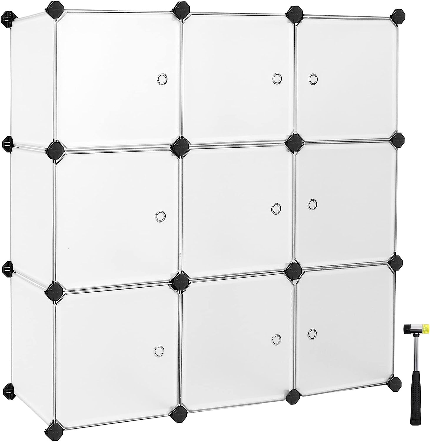 Armario organizador de nueve cubos con puertas modular de plástico color  negro Songmics