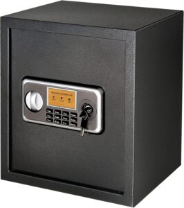 HOMCOM Caja fuerte Electrónica Sólida Caja de Seguridad con Llave 2 Códigos para Casa Oficina Capacidad de 32 L Acero 35x30x39,3 cm Negro